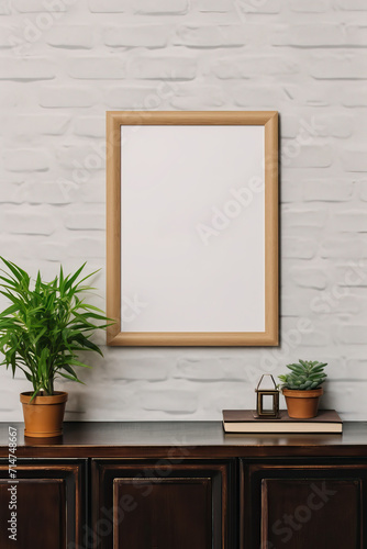 Art Display Mockup: Poster Frame on White Wall Above Chest of Drawers © Nick Alias