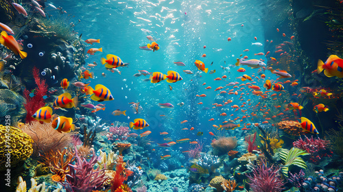 Magical School of Fish Swimming Amidst a Vibrant Coral Reef, Creating an Animated Spectacle in the Mystical Depths of the Ocean 3D Model © Lila Patel