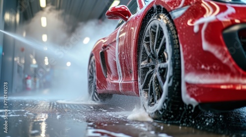 Red Car Being Washed With High Pressure © mattegg