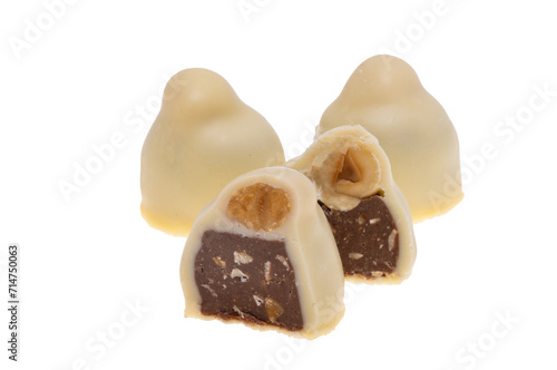 chocolate candies with hazelnuts isolated