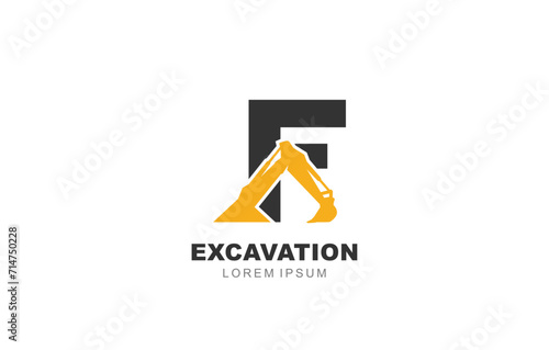 F Letter Excavator logo template for symbol of business identity