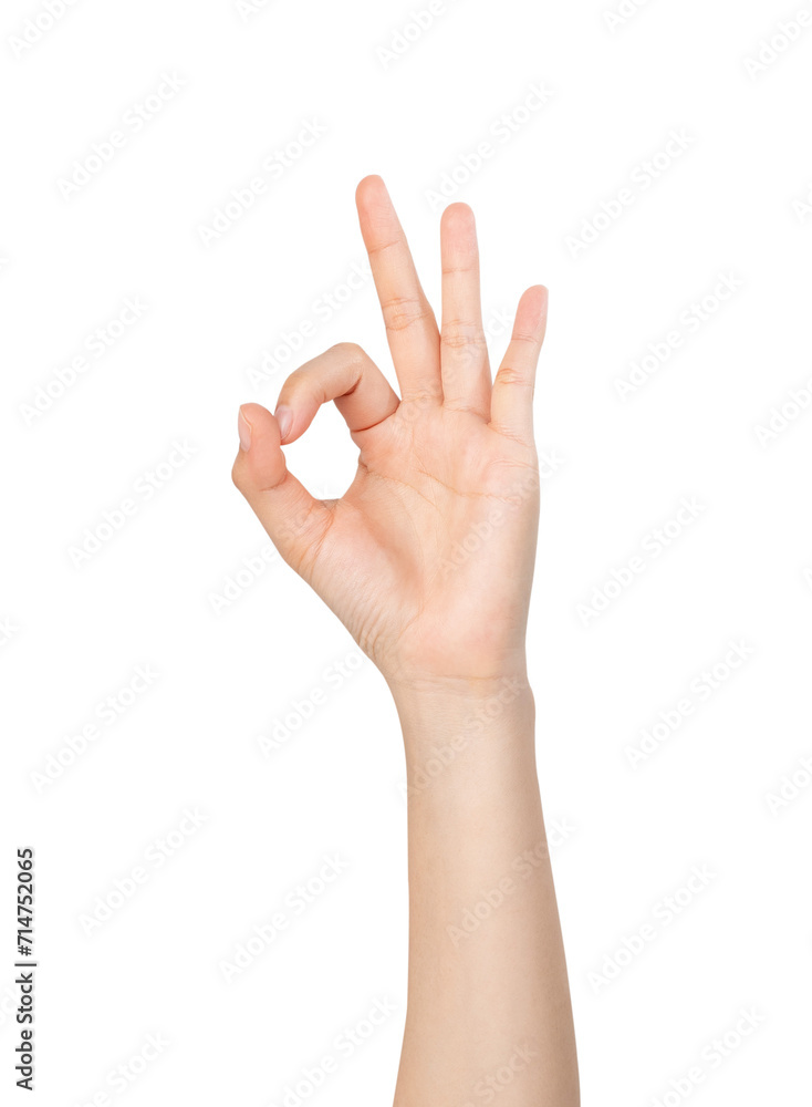 woman hand showing ok sign on isolated white background. woman hand showing ok sign on isolated white background.
