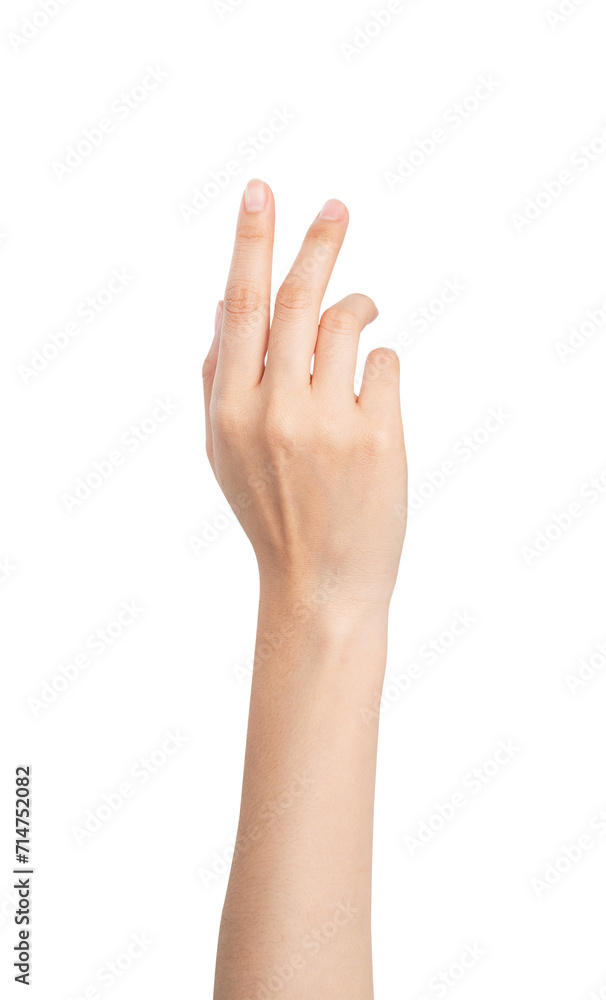 woman hand touching or pointing on isolated white background. woman hand touching or pointing on isolated white background.