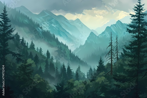beautiful forest surrounded by green mountains below