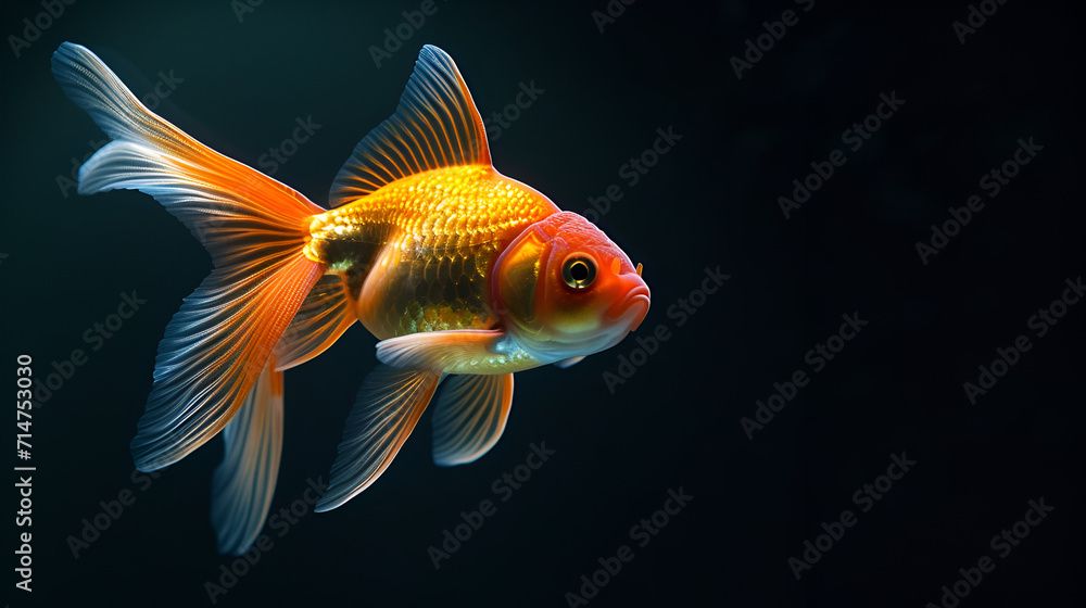 Goldfish on isolated black background, World Fish Day, International Sealife Day, World Animals Day, National Animals, Waterlife, Ocean Day, Generative Ai