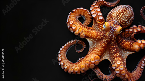 Octopus on isolated black background, World Fish Day, International Sealife Day, World Animals Day, National Animals, Waterlife, Ocean Day, Generative Ai