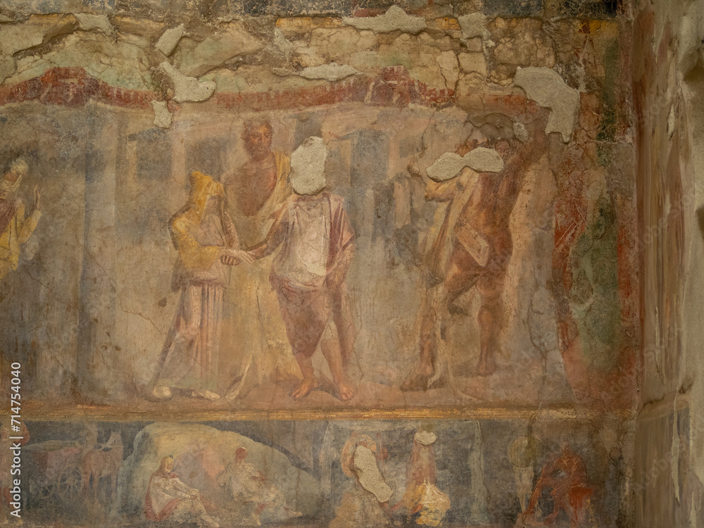 Detail of the wall fresco depicting scenes from the Iliad at the House of Octavius Quartio, Pompeii