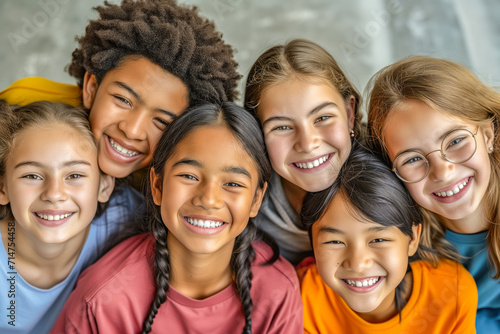 Diversity Image of Kids Together Smiling Outdoors. Multiracial Children Embracing Unity. Diversity Concept © MCStock