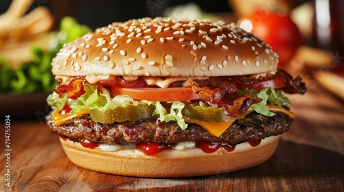 Delicious Cheeseburger With Lettuce, Tomato, and Ketchup