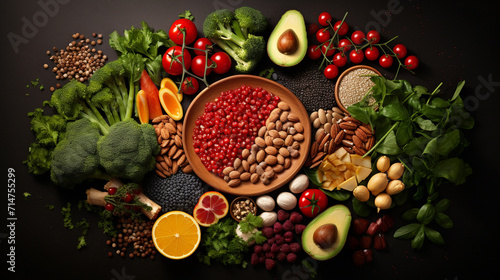 A healthy lifestyle balanced diet food pictures with seeds fruits and vegetables, healthy foods photo