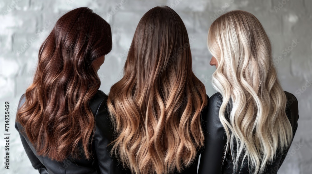 Three Women With Long Hair Standing Together Three Women With Long Hair Standing Together