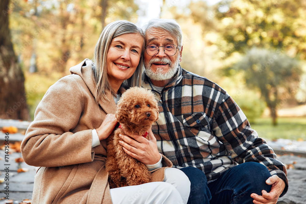 Senior couple walking in the park in autumn Senior couple walking in the park in autumn