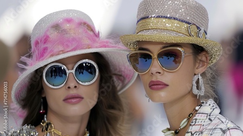 Two Women in Hats and Sunglasses on a Runway