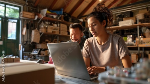 Man and Woman Looking at Laptop, Business Collaboration and Technology