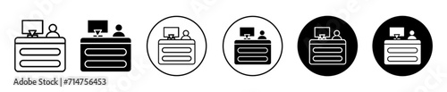 cashier table symbol icon sign collection in white and black