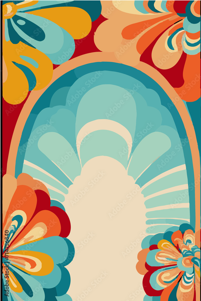 Naklejka premium Psychedelic Summer Frame: Dive into the Colors of Spring and Summer with a Hippie-inspired Frame. Perfect for Groovy Parties, Esoteric Magic, and Vibrant Gatherings.