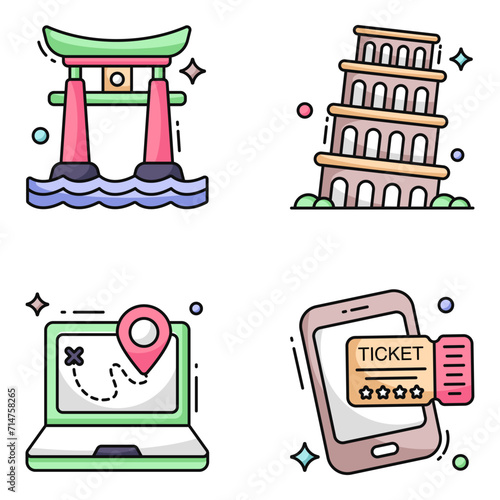 Pack of Travel and Landmarks Flat Icons 

