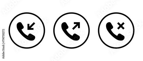 Incoming, outgoing, and missed call icon on circle line photo