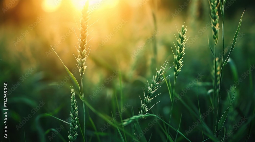 Sunlit Grass Field Close-Up