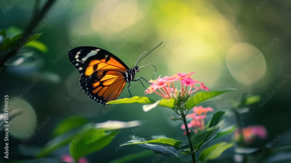 Fototapeta premium Butterfly on Pink Flower