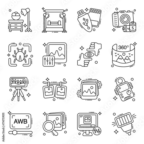 Pack of Photographic Accessories Linear Icons

