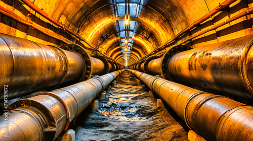 Underground industrial tunnel with a round concrete corridor, representing urban infrastructure.