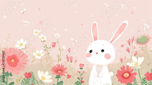 Rabbit Standing in Field of Flowers