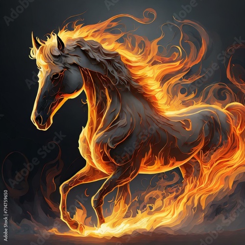 Fiery Horse, Fearless Warrior, Horse Thought Fire, Majestic, Powerful Horse, Symbol of Power and Strength Courage Through Hardship Nothing Will Stop Me I Shall Rise Above it All Creative Art Concept