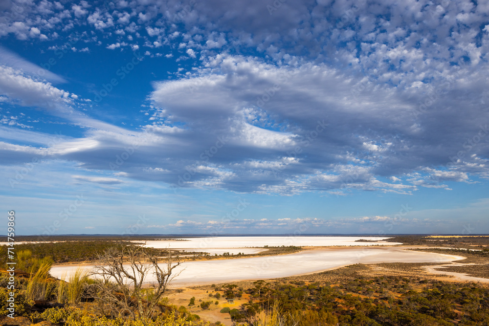 Harsh desert like environment with salt pans around Baladjie lake and rock in the Wheatbelt region of Western Australia Harsh desert like environment with salt pans around Baladjie lake and rock in the Wheatbelt region of Western Australia