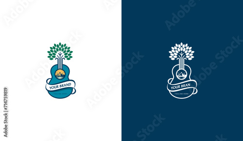 Guitar, nature and leaf illustration design. Creative logo vector for t-shirts, stickers, posters and more