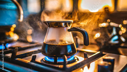 The process of making coffee on a gas stove photo