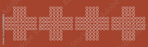 Indian modern pulli or sikku Kolam design vector, set of editable home decor patterns.
