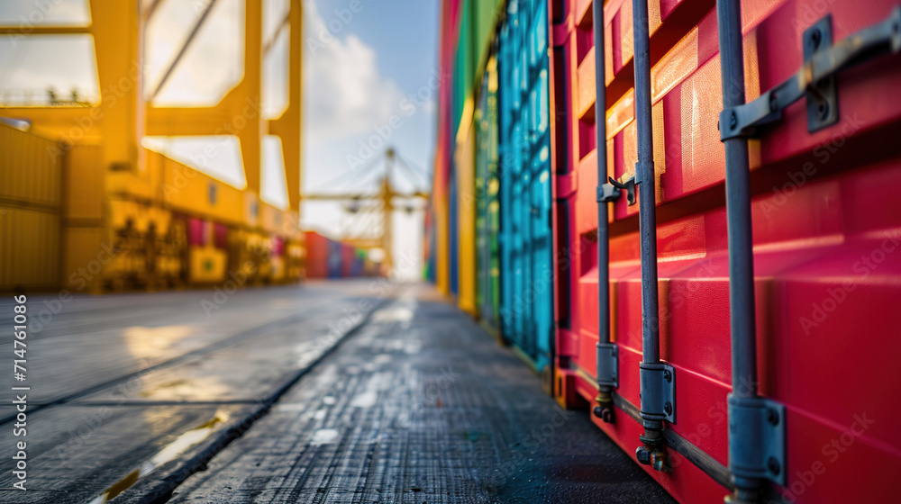 Containers for transportation. International logistics background. Export and import by sea, cargo delivery Containers for transportation. International logistics background. Export and import by sea, cargo delivery