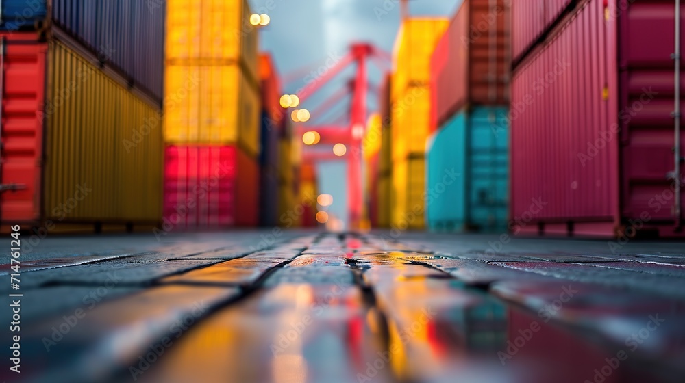 Fototapeta premium Containers for transportation. International logistics background. Export and import by sea, cargo delivery