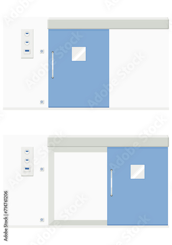 Patient isolation rooms in hospitals to prevent the spread of germ particles in air, Negative and Positive Pressure Rooms. Flat design