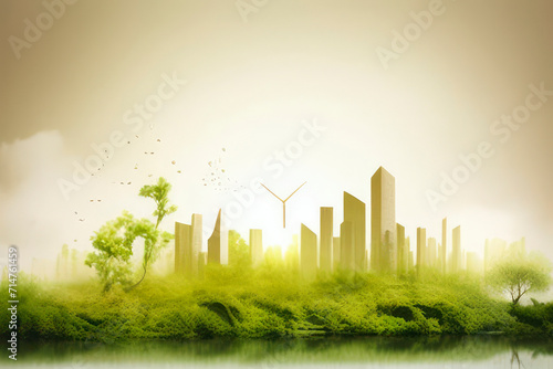 green city .Generative AI.concept of greening megacities and alternative energy. photo