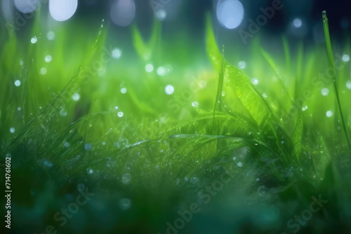 close up of grass with water droplets on it Generative AI.natural background for design.