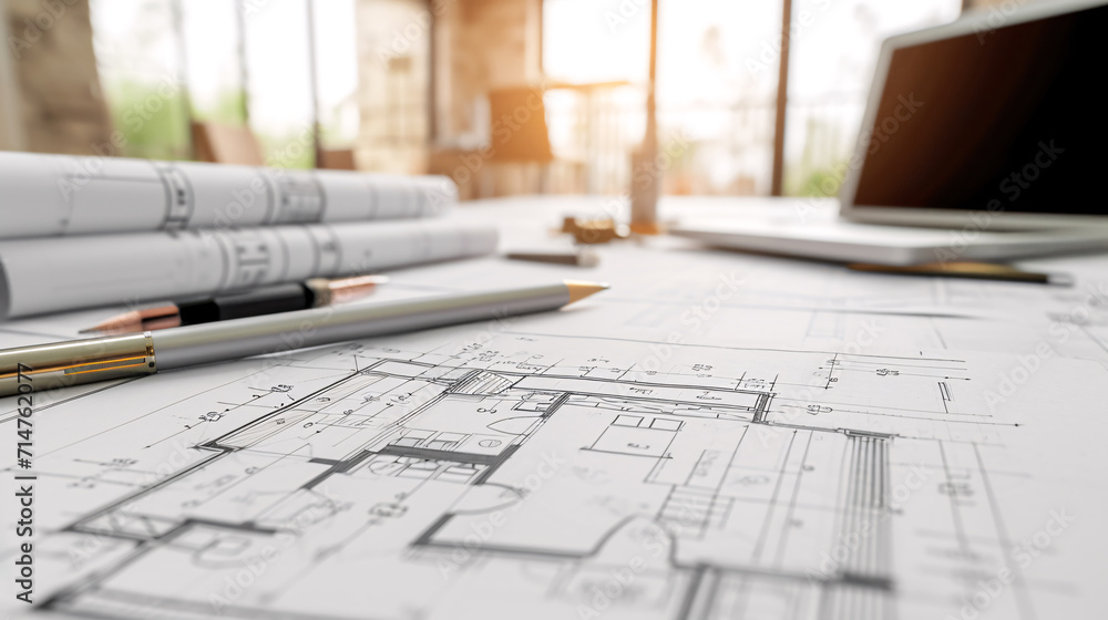 Precision and creativity in drawing professional construction blueprints and floor plans expert craftsmanship combines technical accuracy and artistic vision to bring architectural dreams to life - obrazy, fototapety, plakaty 