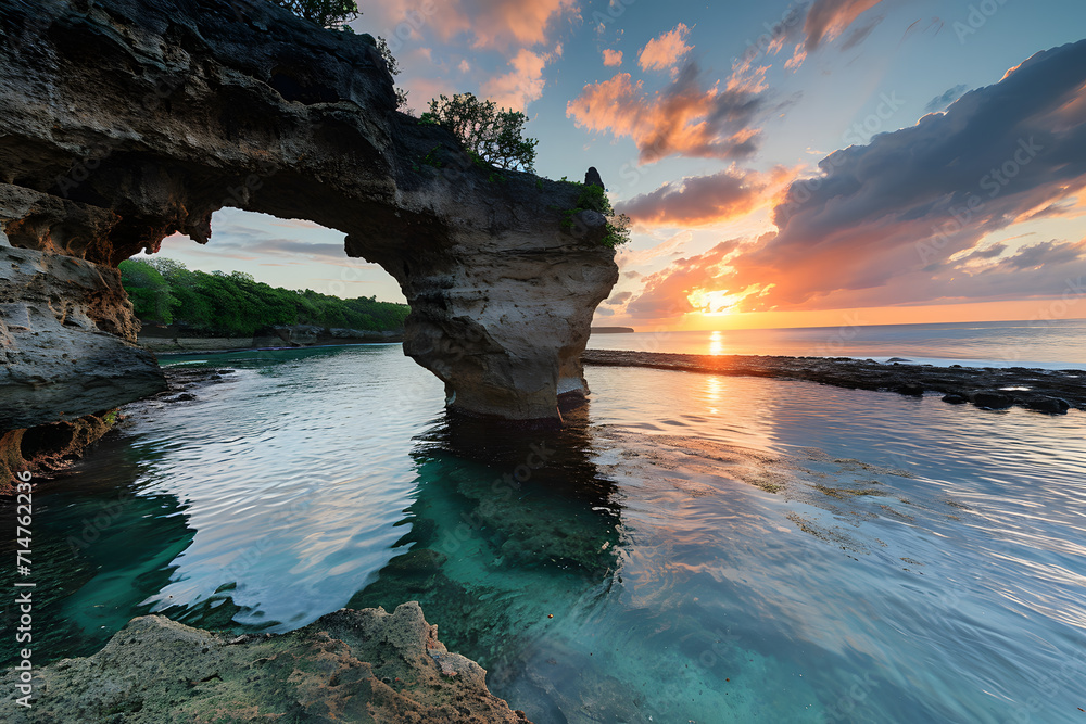 Sunset at the beach of the island of Bali, Indonesia