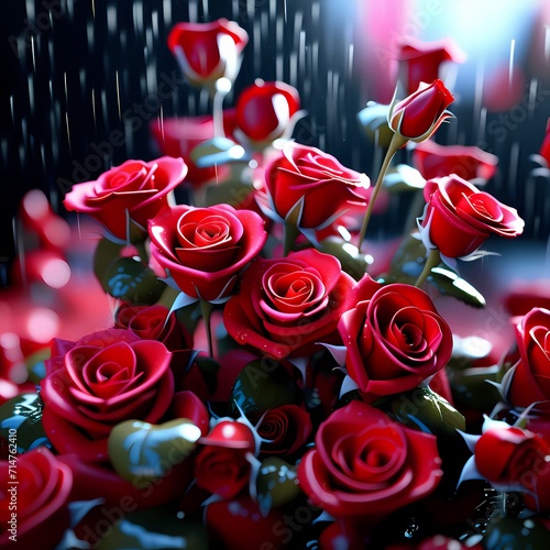 Bouquet of Red Roses in rain.