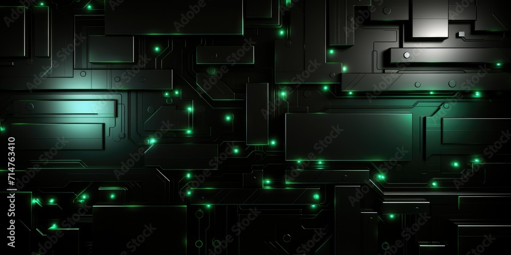 Abstract dark technology background with green lights and futuristic shapes. Abstract dark technology background with green lights and futuristic shapes.