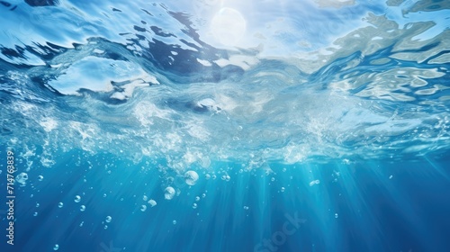Underwater turquoise texture in ocean. Bubbles in tropical sea. © VIK