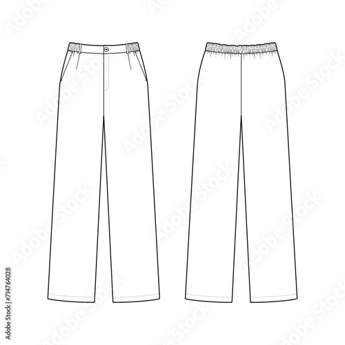 Fashion technical drawing of men's casual trousers with elastic band