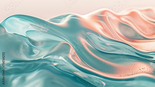 Fototapeta Naklejka Na Ścianę i Meble -  Peachy and teal abstract flowing background. Translucent glass wallpaper