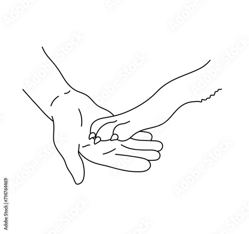 Vector isolated human hand palm and dog paw  give me a paw high five colorless black and white contour line easy drawing
