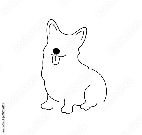 Vector isolated simple sitting dog welsh corgi cardigan pembroke side view front view colorless black and white contour line easy drawing