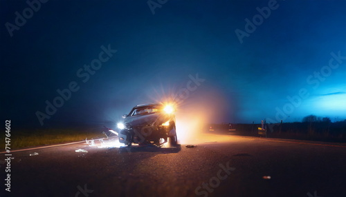 Car crash dangerous accident on the road at night © Marko