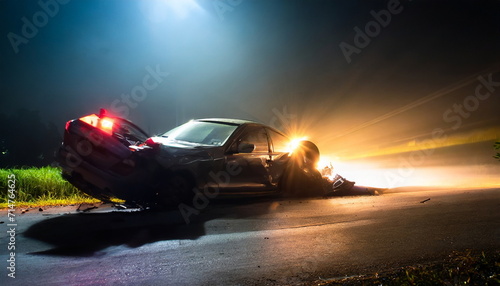 Car crash dangerous accident on the road at night