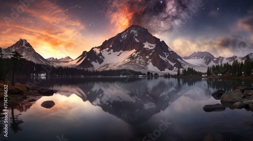Astrophotography, A stunning astrophotography scene capturing the Milky Way over a serene mountain landscape