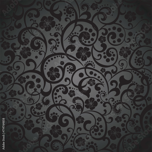 Vintage black background with flower. Elegant black background illustration with vintage texture. Pattern of curlicues and floral elements on the black background vector illustration